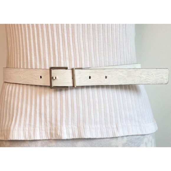 Calvin Klein Belt Reversable Fashion Black Logo Tooled White Brush Stroke Print - Picture 4 of 16